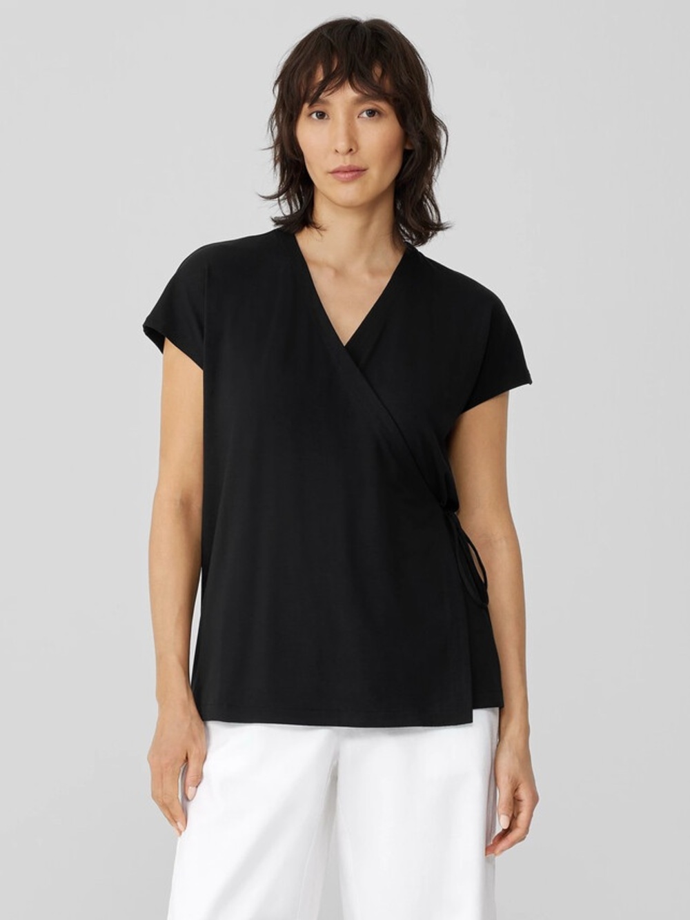 Eileen Fisher Black Fine Jersey Wrap Top | Size Small